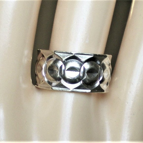 Vintage Designer Solid 9CT 9K White Gold Wide Wedding RING BAND size 5.5-5.75 - Picture 6 of 8